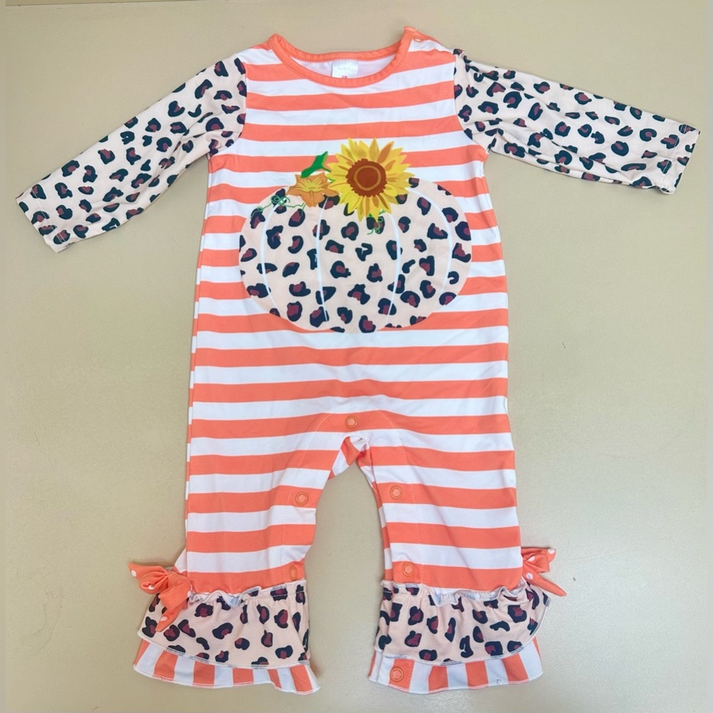 Striped Pumpkin Sunflower Baby Romper